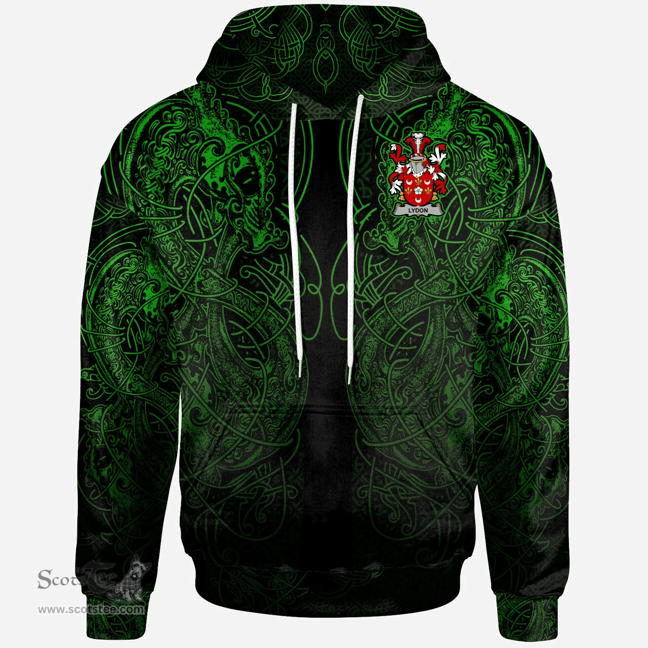ScotsTee Shop Irish Keating or O'Keaty Coat of Arms Family Crest Ireland Hoodie Green Celtic Dragon Hoodie