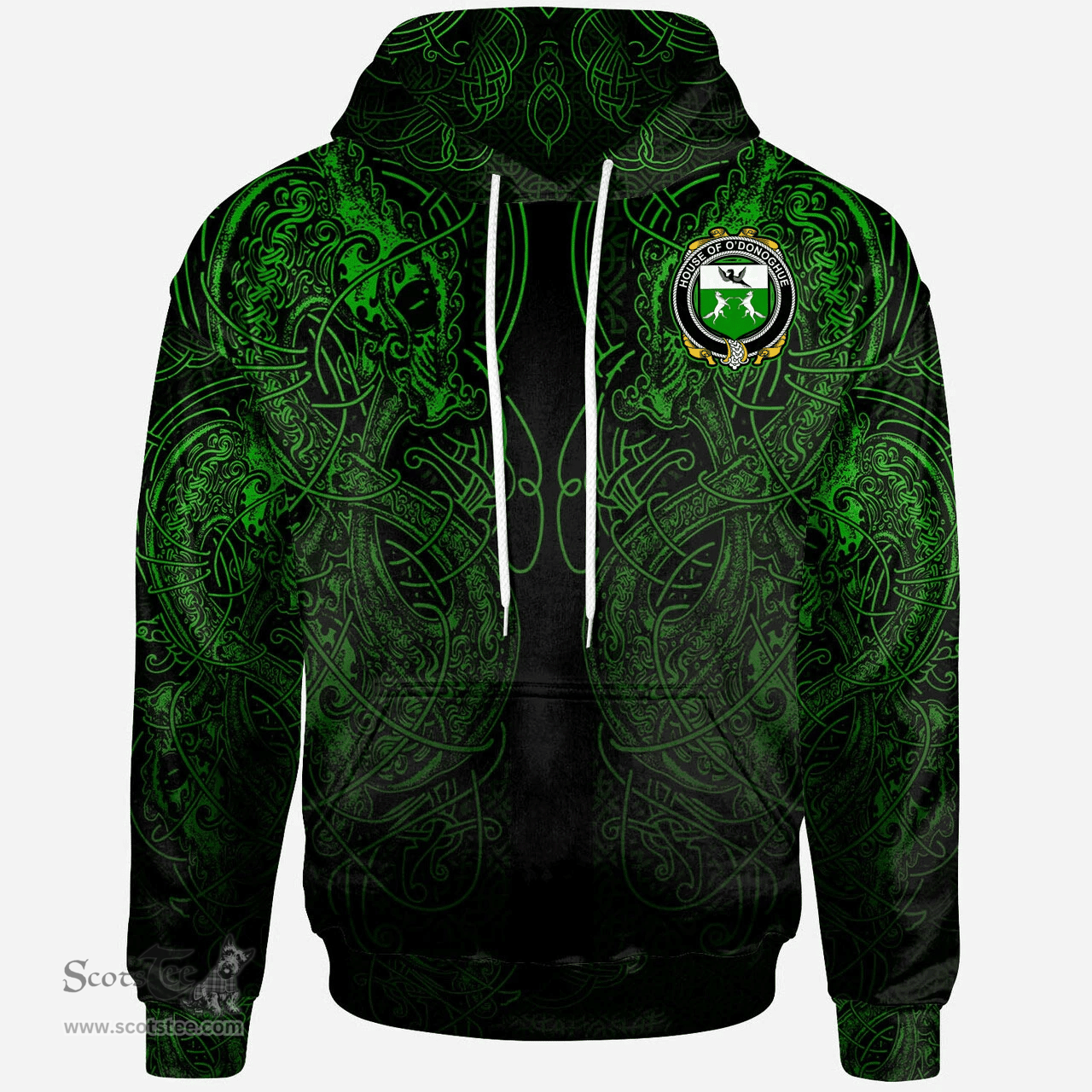 ScotsTee Shop Irish House of O'DONOGHUE Coat of Arms Family Crest Ireland Hoodie Green Celtic Dragon Hoodie