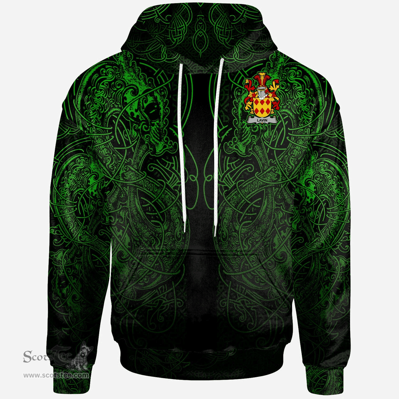 ScotsTee Shop Irish House of O'TREHY (Troy) Coat of Arms Family Crest Ireland Hoodie Green Celtic Dragon Hoodie