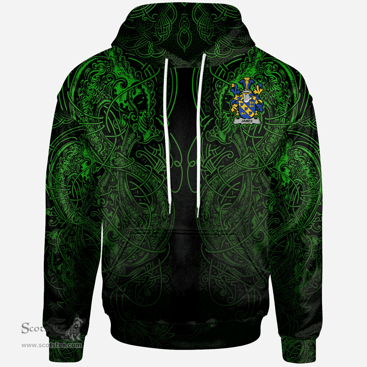 ScotsTee Shop Irish McHugh or MacHugh Coat of Arms Family Crest Ireland Hoodie Green Celtic Dragon Hoodie