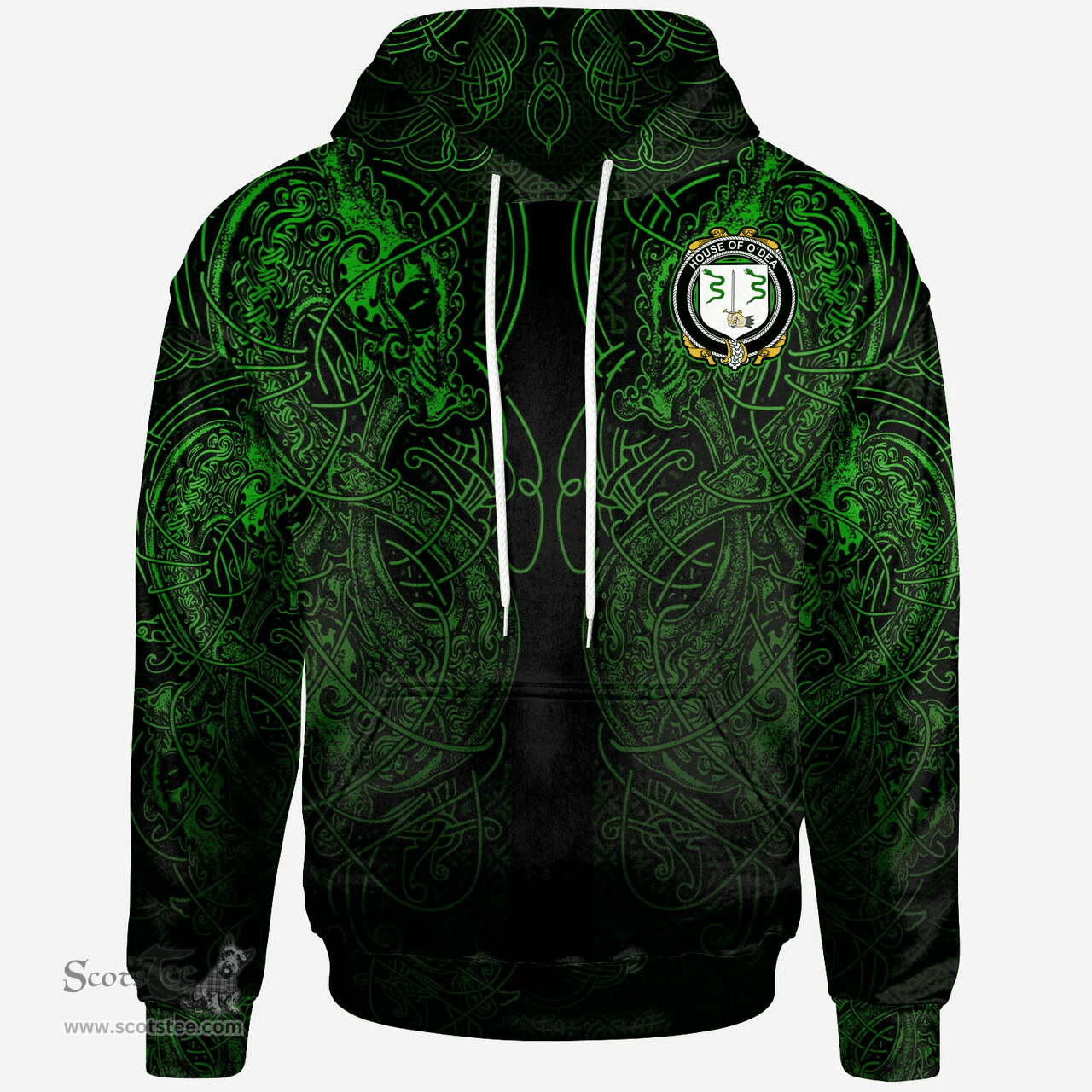 ScotsTee Shop Irish House of O'DEA Coat of Arms Family Crest Ireland Hoodie Green Celtic Dragon Hoodie