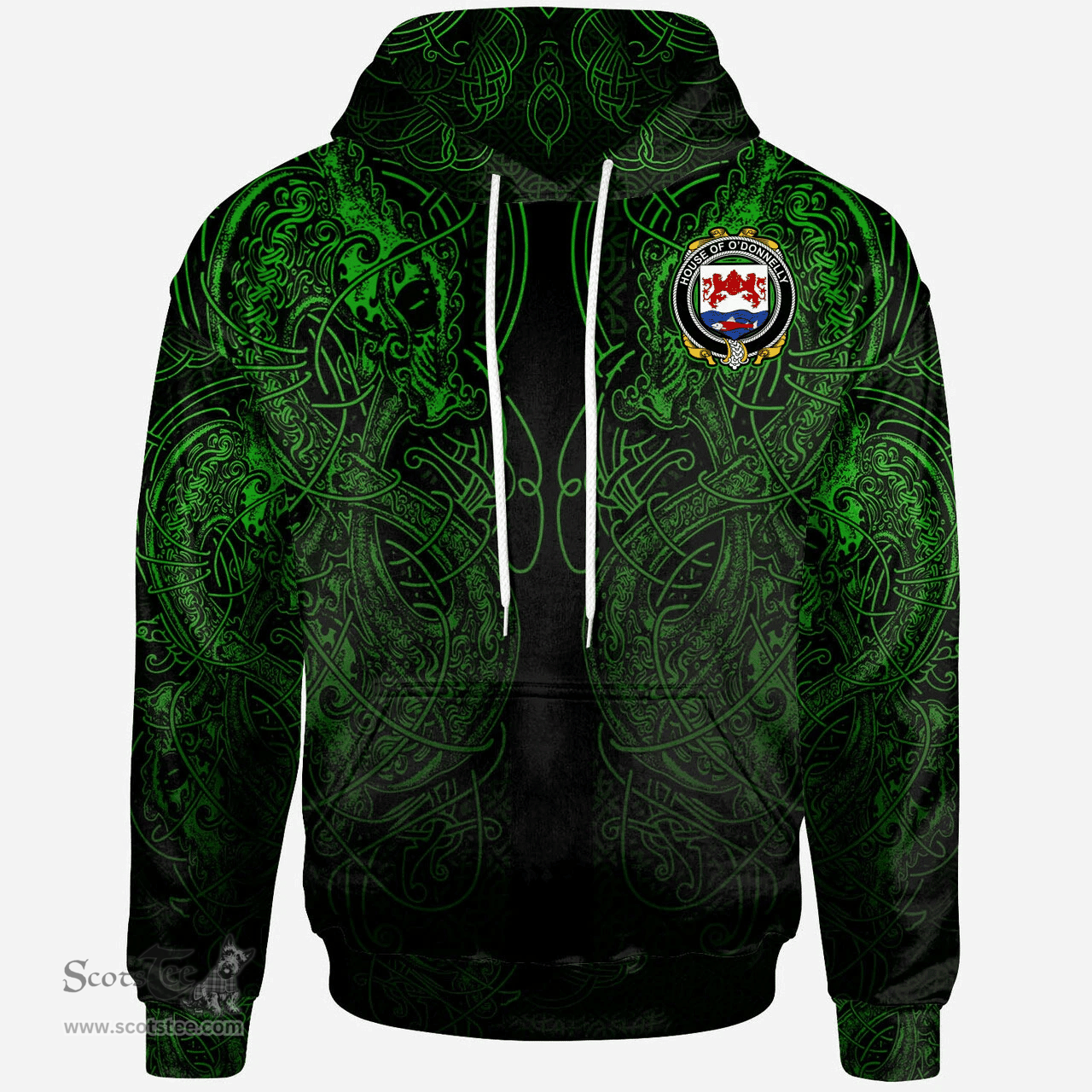ScotsTee Shop Irish House of O'DONNELLY Coat of Arms Family Crest Ireland Hoodie Green Celtic Dragon Hoodie