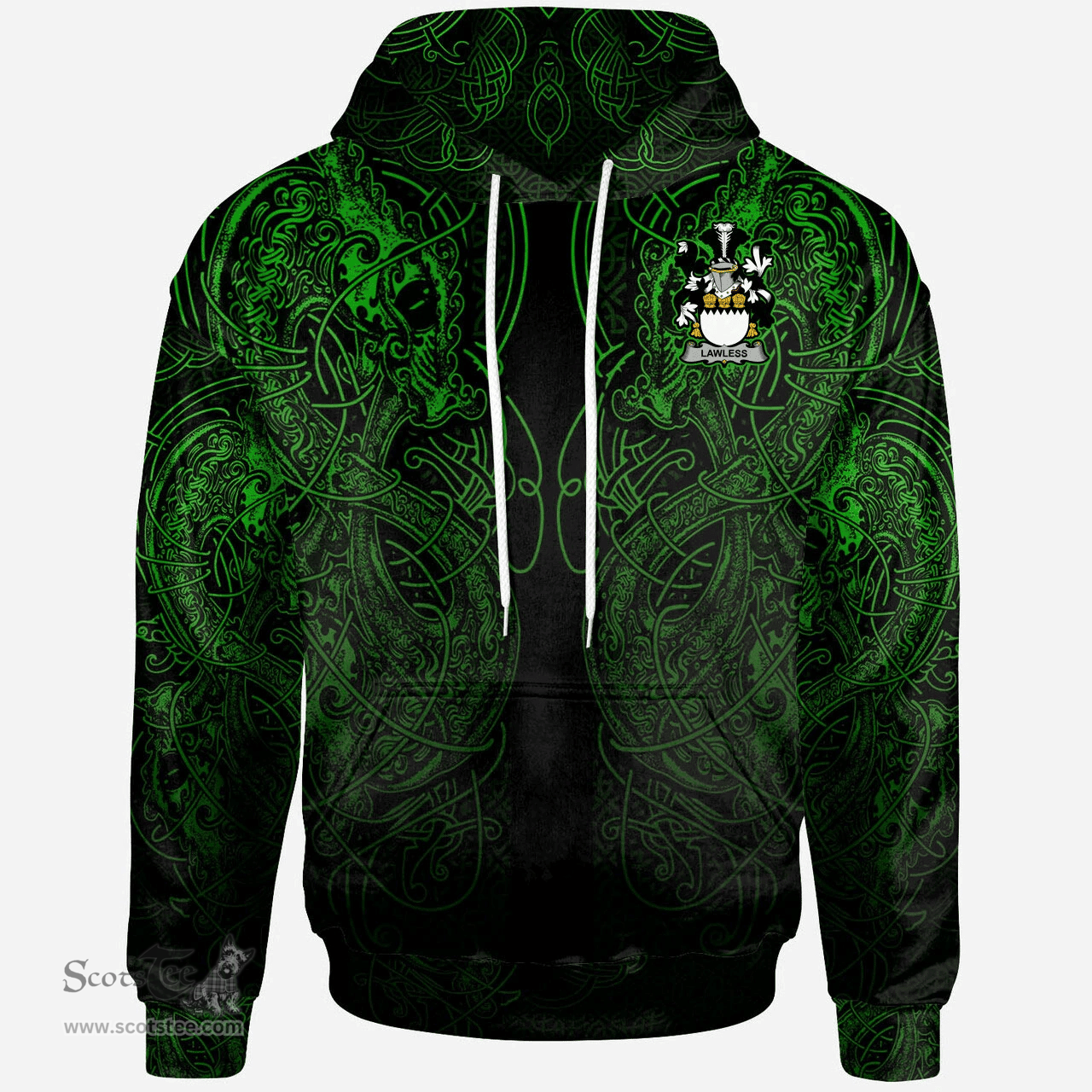 ScotsTee Shop Irish House of POWER Coat of Arms Family Crest Ireland Hoodie Green Celtic Dragon Hoodie