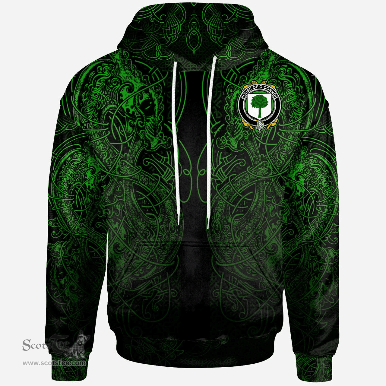 ScotsTee Shop Irish House of O'CONNOR (Don) Coat of Arms Family Crest Ireland Hoodie Green Celtic Dragon Hoodie