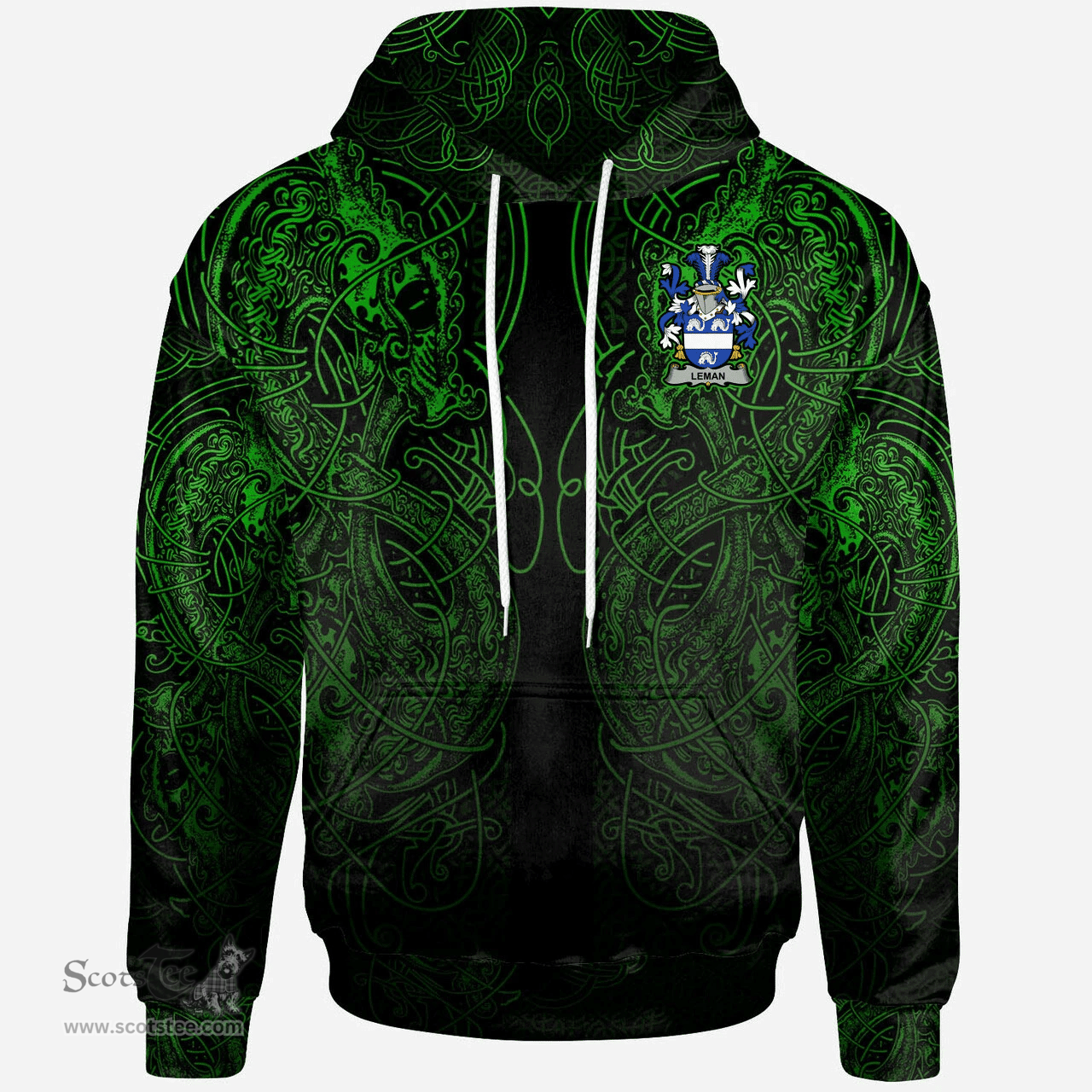 ScotsTee Shop Irish Howlett or Hewlett Coat of Arms Family Crest Ireland Hoodie Green Celtic Dragon Hoodie