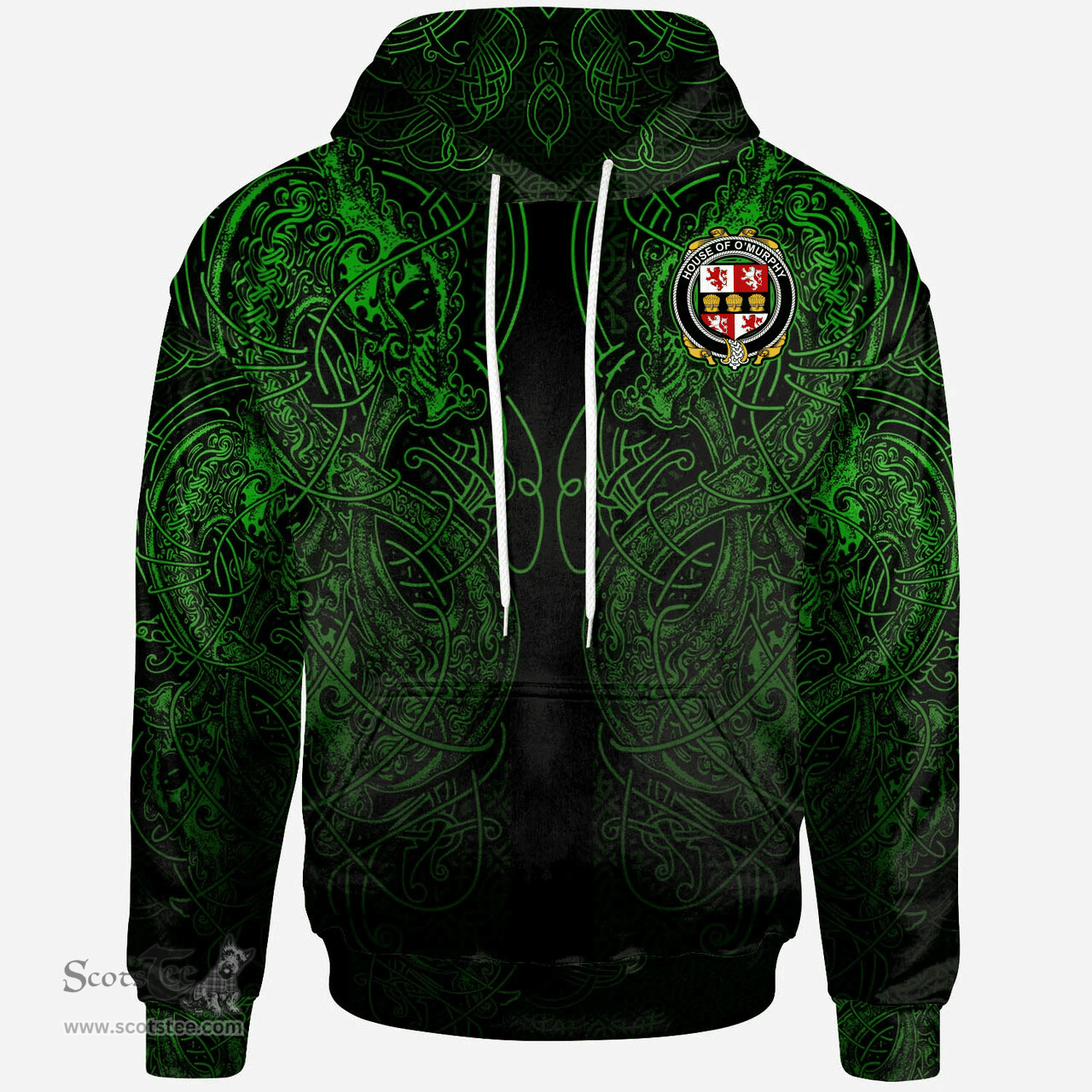 ScotsTee Shop Irish House of O'MURPHY (Muskerry) Coat of Arms Family Crest Ireland Hoodie Green Celtic Dragon Hoodie