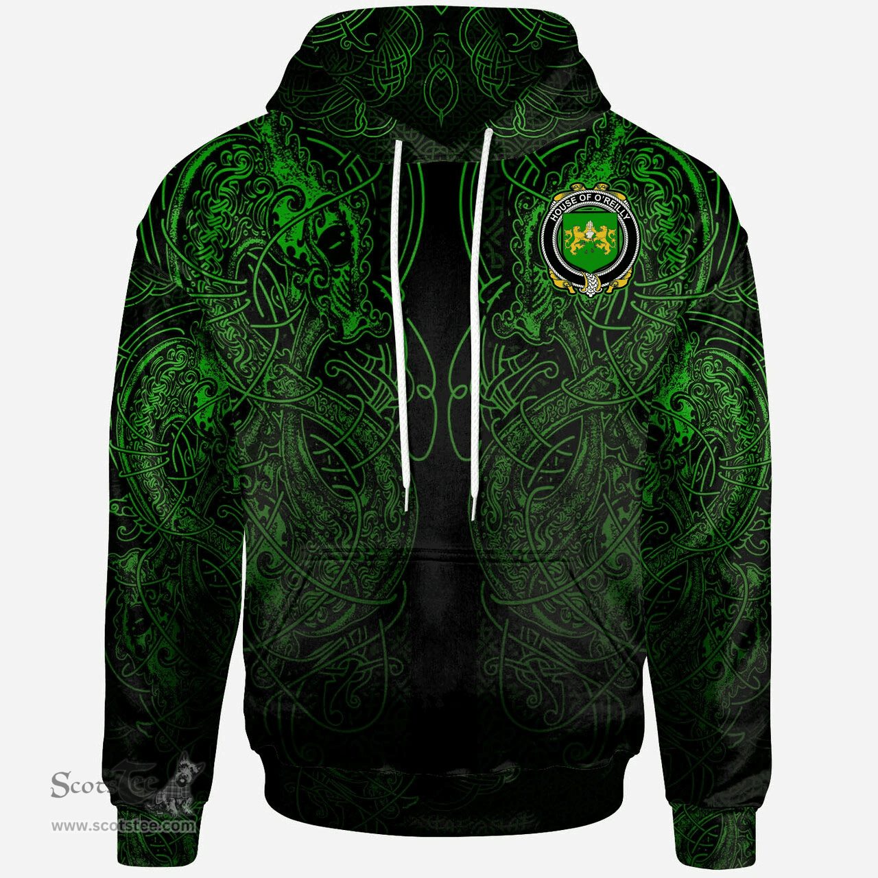 ScotsTee Shop Irish House of O'REILLY Coat of Arms Family Crest Ireland Hoodie Green Celtic Dragon Hoodie