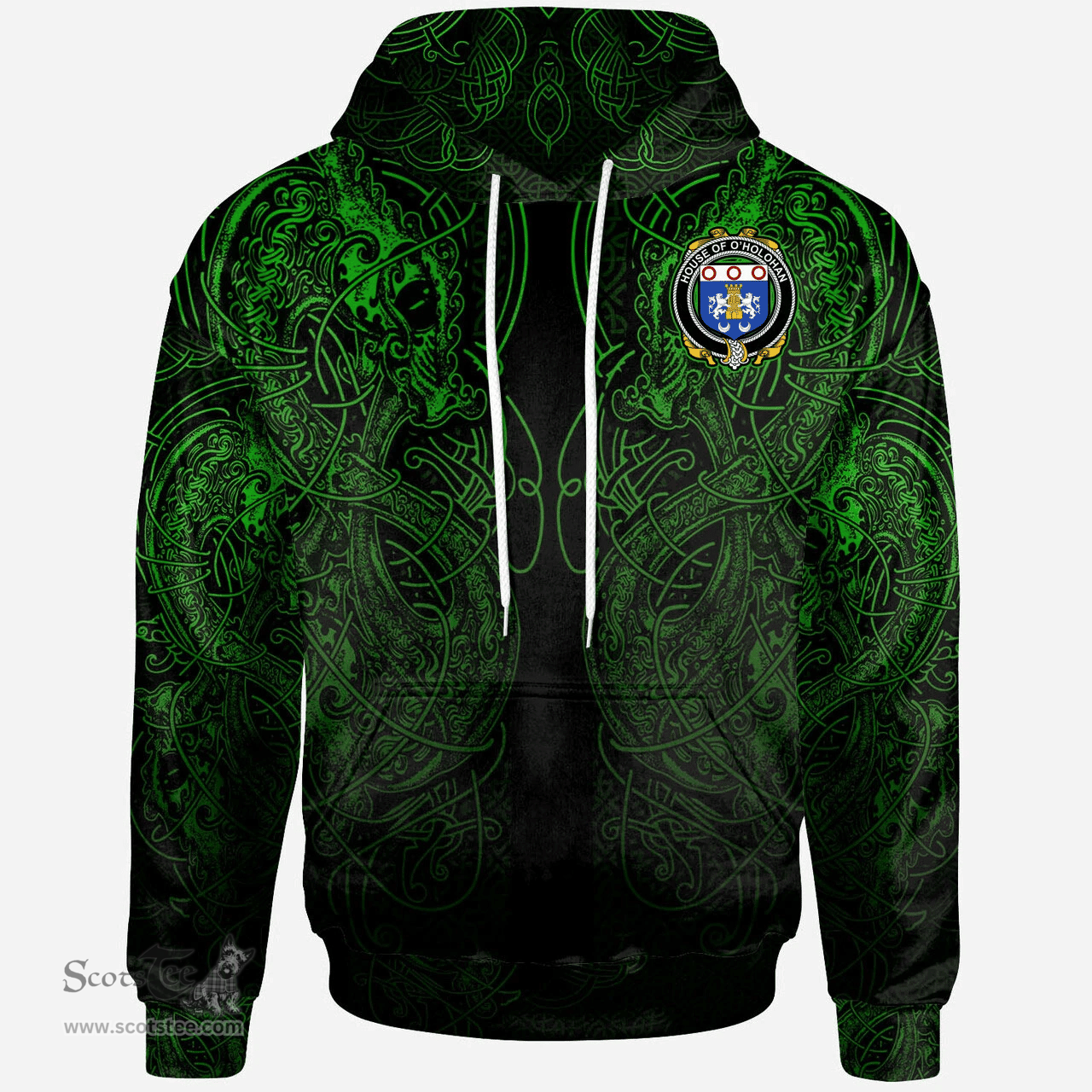 ScotsTee Shop Irish House of O'HOLOHAN Coat of Arms Family Crest Ireland Hoodie Green Celtic Dragon Hoodie