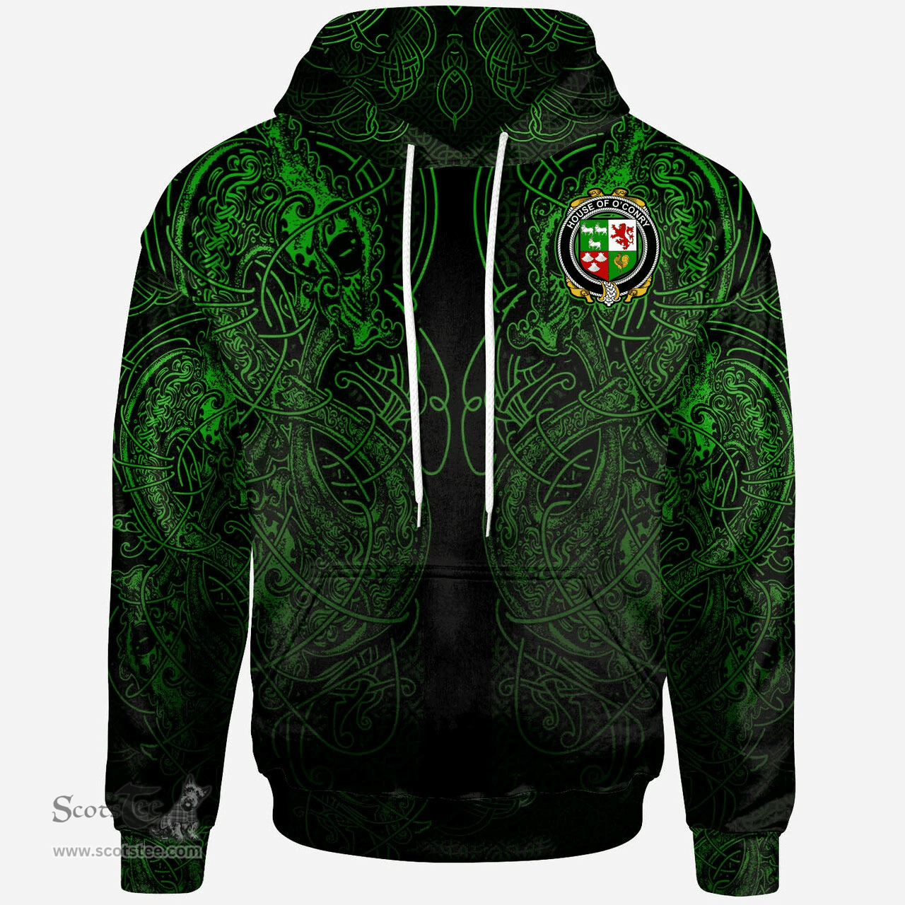 ScotsTee Shop Irish House of O'CONRY Coat of Arms Family Crest Ireland Hoodie Green Celtic Dragon Hoodie