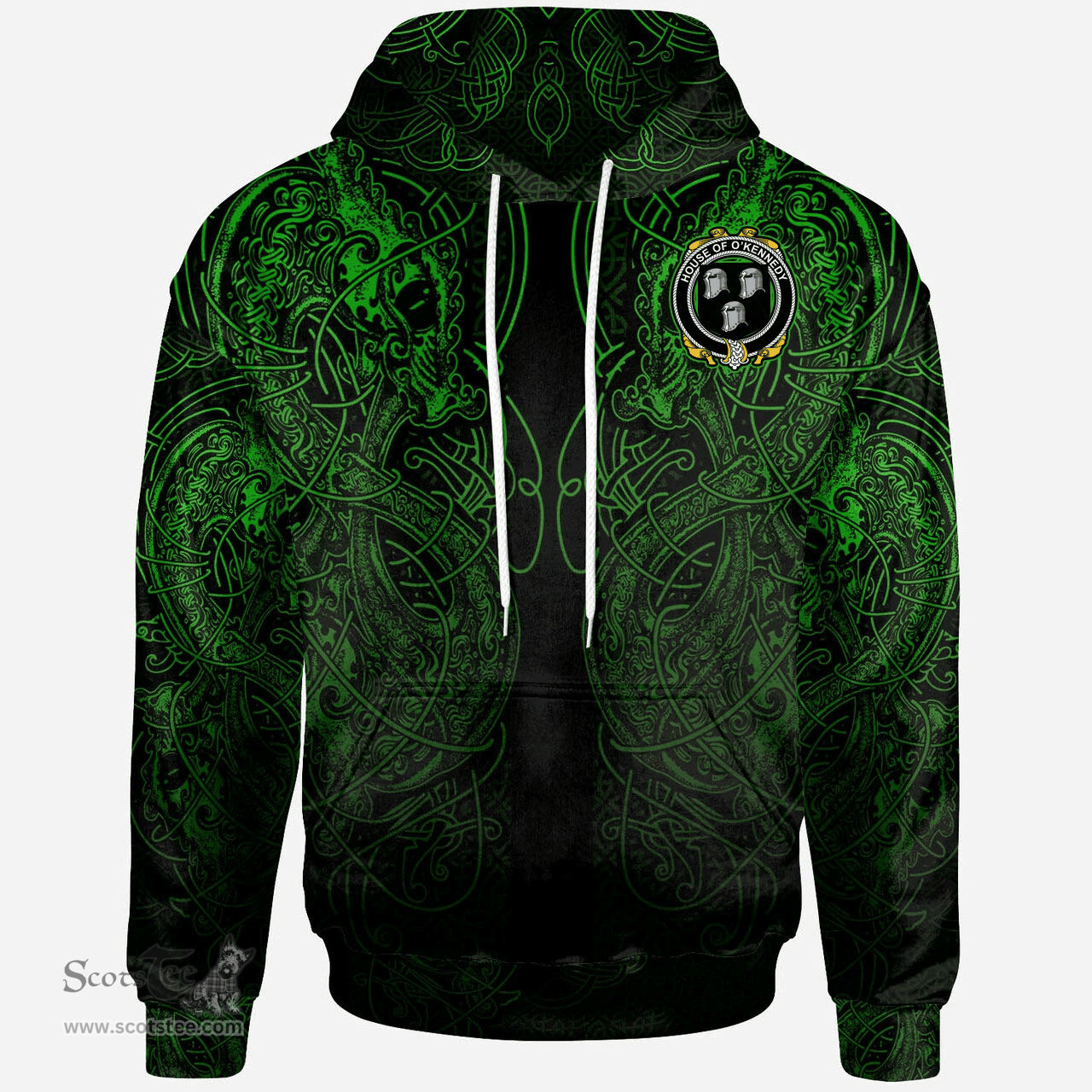 ScotsTee Shop Irish House of O'KENNEDY Coat of Arms Family Crest Ireland Hoodie Green Celtic Dragon Hoodie
