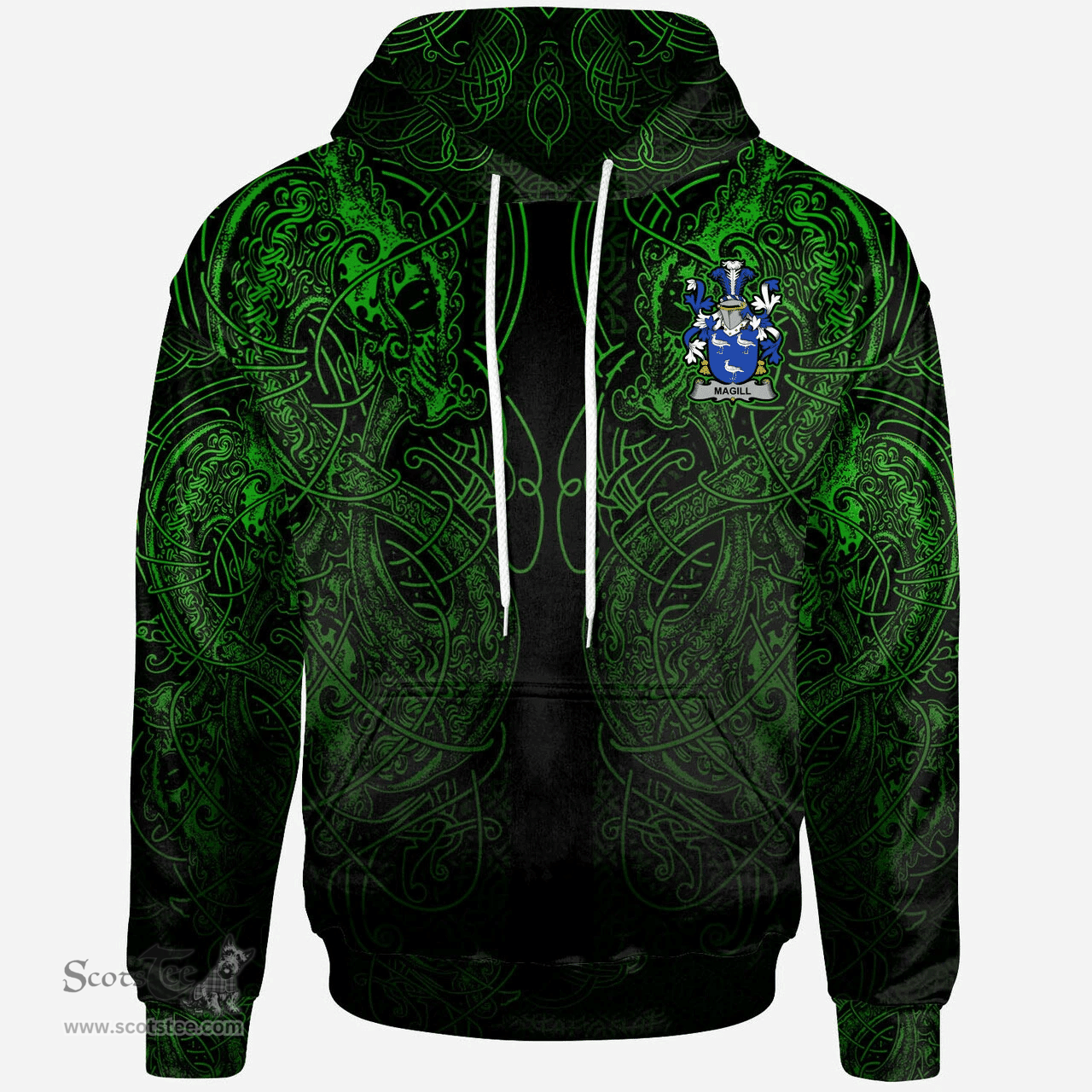 ScotsTee Shop Irish Kennedy or O'Kennedy Coat of Arms Family Crest Ireland Hoodie Green Celtic Dragon Hoodie