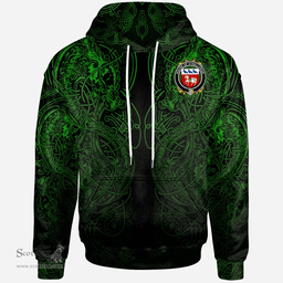 ScotsTee Shop Irish House of O'HALLORAN Coat of Arms Family Crest Ireland Hoodie Green Celtic Dragon Hoodie