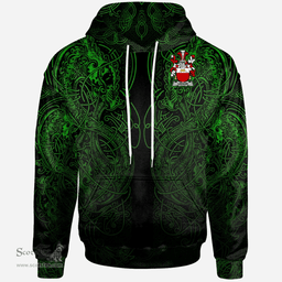 ScotsTee Shop Irish House of WALL Coat of Arms Family Crest Ireland Hoodie Green Celtic Dragon Hoodie