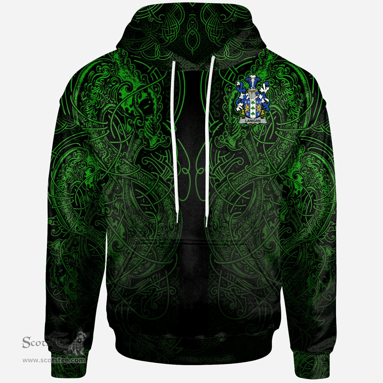 ScotsTee Shop Irish Mordaunt Coat of Arms Family Crest Ireland Hoodie Green Celtic Dragon Hoodie