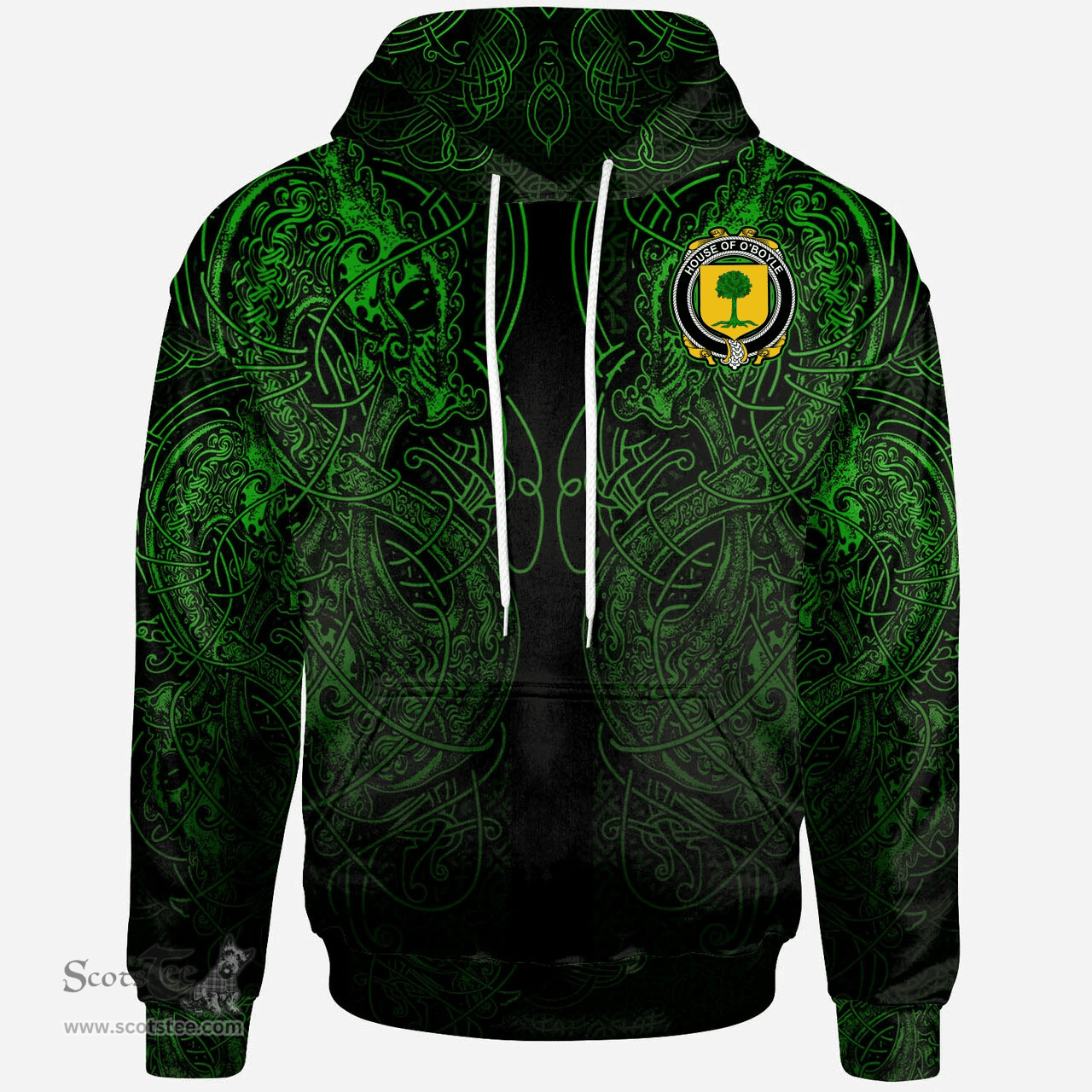 ScotsTee Shop Irish House of O'BOYLE Coat of Arms Family Crest Ireland Hoodie Green Celtic Dragon Hoodie
