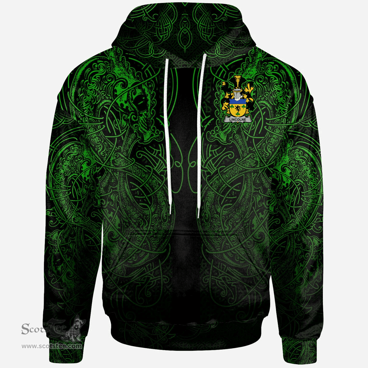 ScotsTee Shop Irish Irvine Coat of Arms Family Crest Ireland Hoodie Green Celtic Dragon Hoodie