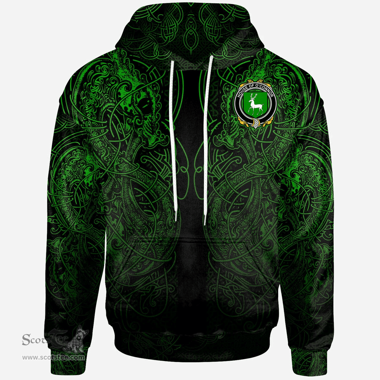 ScotsTee Shop Irish House of O'CONNOR (Corcomroe) Coat of Arms Family Crest Ireland Hoodie Green Celtic Dragon Hoodie