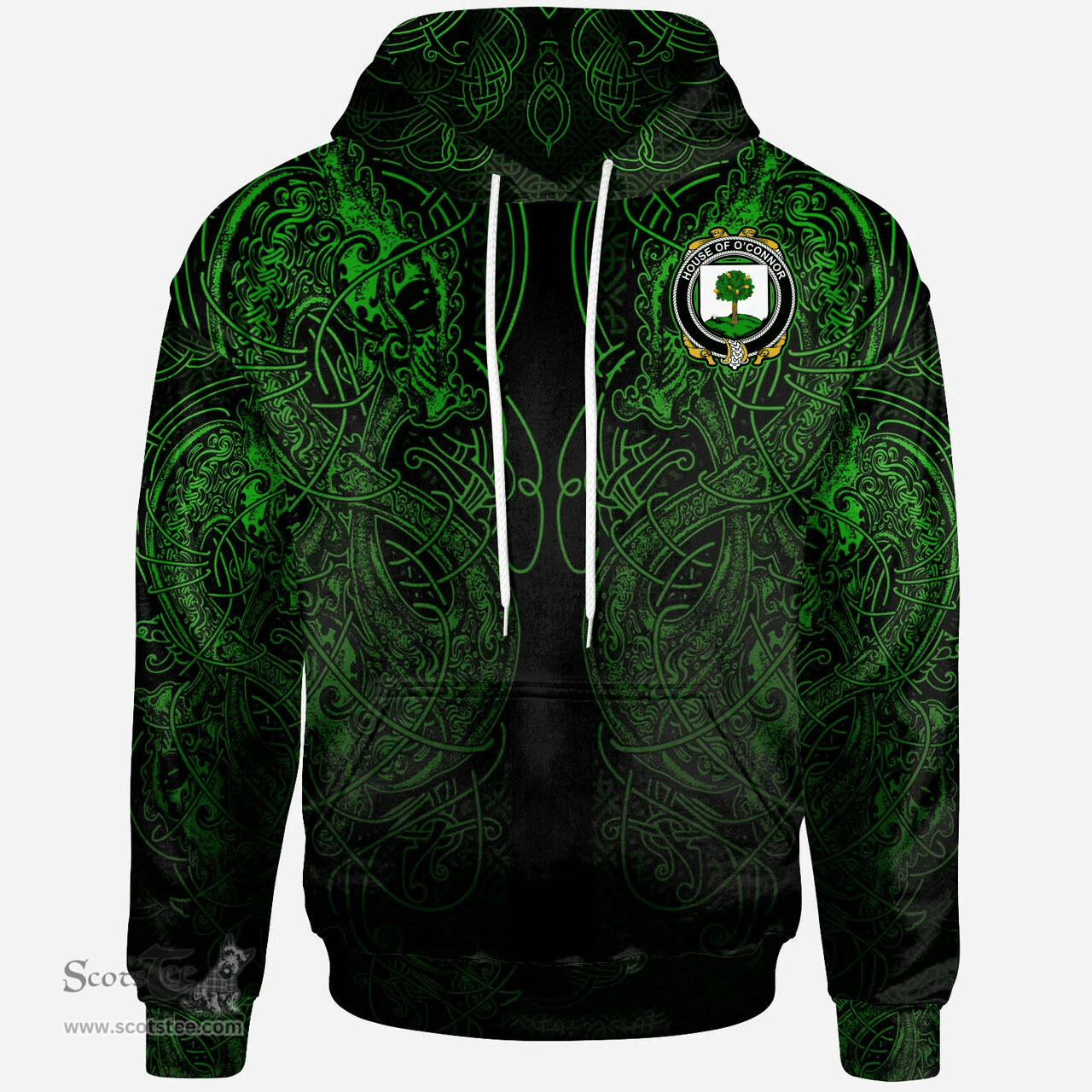 ScotsTee Shop Irish House of O'CONNOR (Faly) Coat of Arms Family Crest Ireland Hoodie Green Celtic Dragon Hoodie
