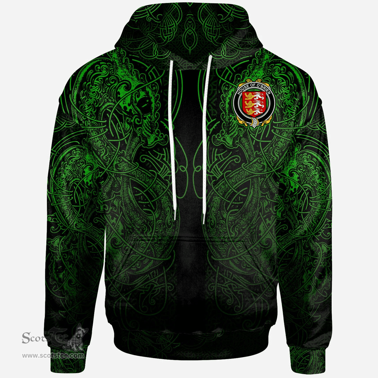 ScotsTee Shop Irish House of O'BRIEN Coat of Arms Family Crest Ireland Hoodie Green Celtic Dragon Hoodie
