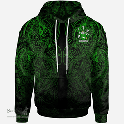 ScotsTee Shop Irish Lonergan or O'Lonergan Coat of Arms Family Crest Ireland Hoodie Green Celtic Dragon Hoodie