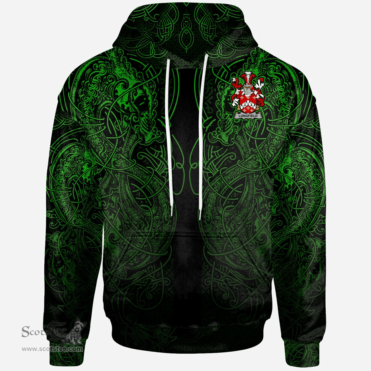 ScotsTee Shop Irish Jessop Coat of Arms Family Crest Ireland Hoodie Green Celtic Dragon Hoodie