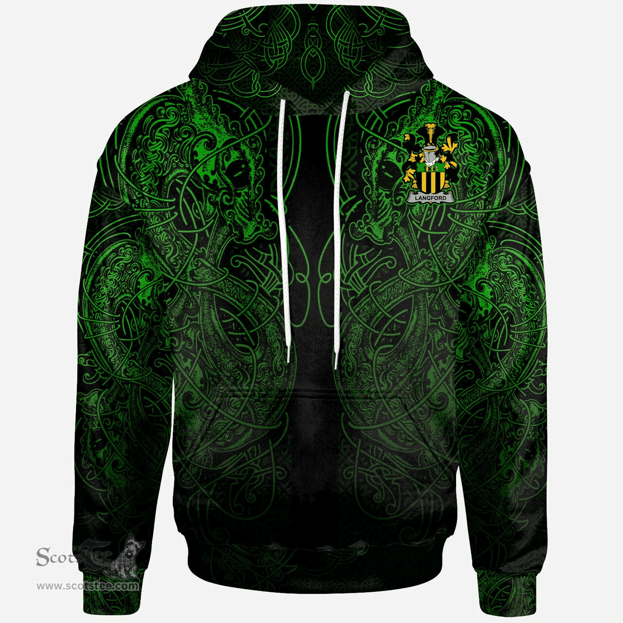 ScotsTee Shop Irish Mooney or O'Mooney Coat of Arms Family Crest Ireland Hoodie Green Celtic Dragon Hoodie