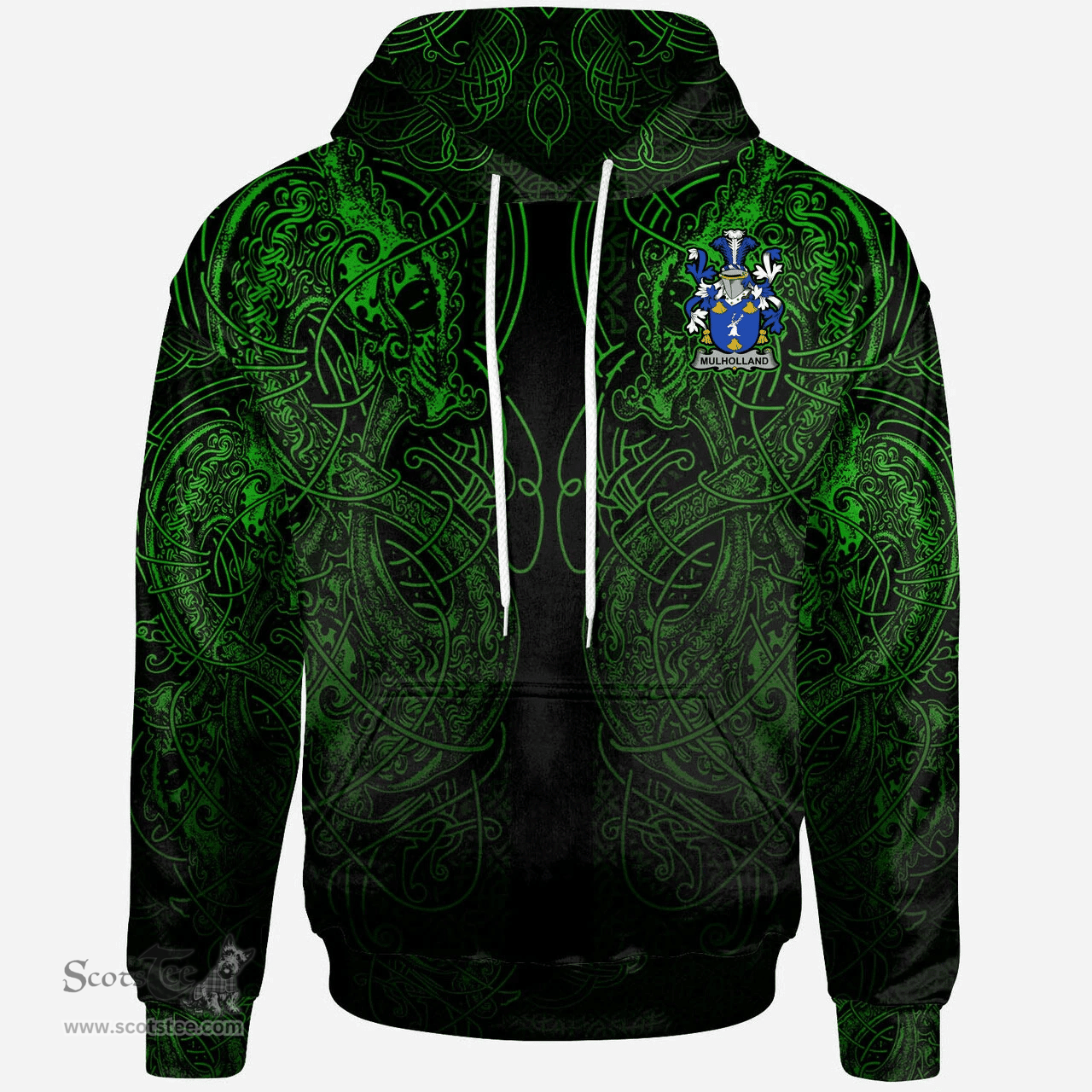 ScotsTee Shop Irish Mulholland Coat of Arms Family Crest Ireland Hoodie Green Celtic Dragon Hoodie