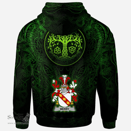 ScotsTee Shop Irish Merry or O'Merry Coat of Arms Family Crest Ireland Hoodie Green Celtic Dragon Hoodie