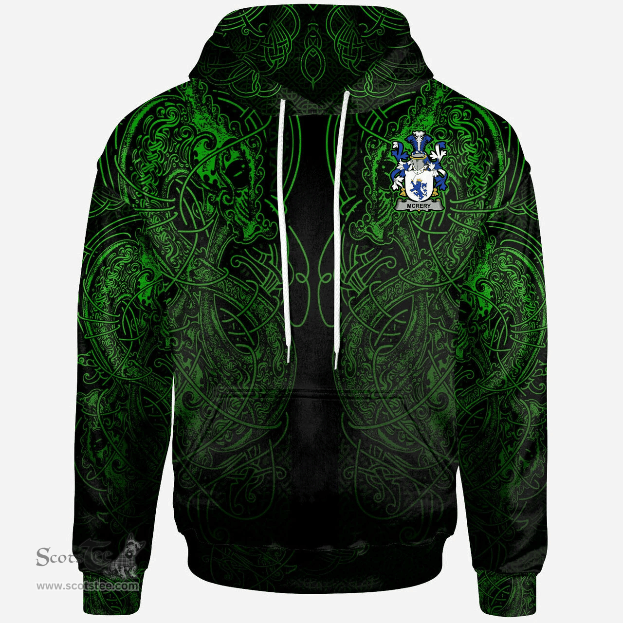 ScotsTee Shop Irish Malone or O'Malone Coat of Arms Family Crest Ireland Hoodie Green Celtic Dragon Hoodie