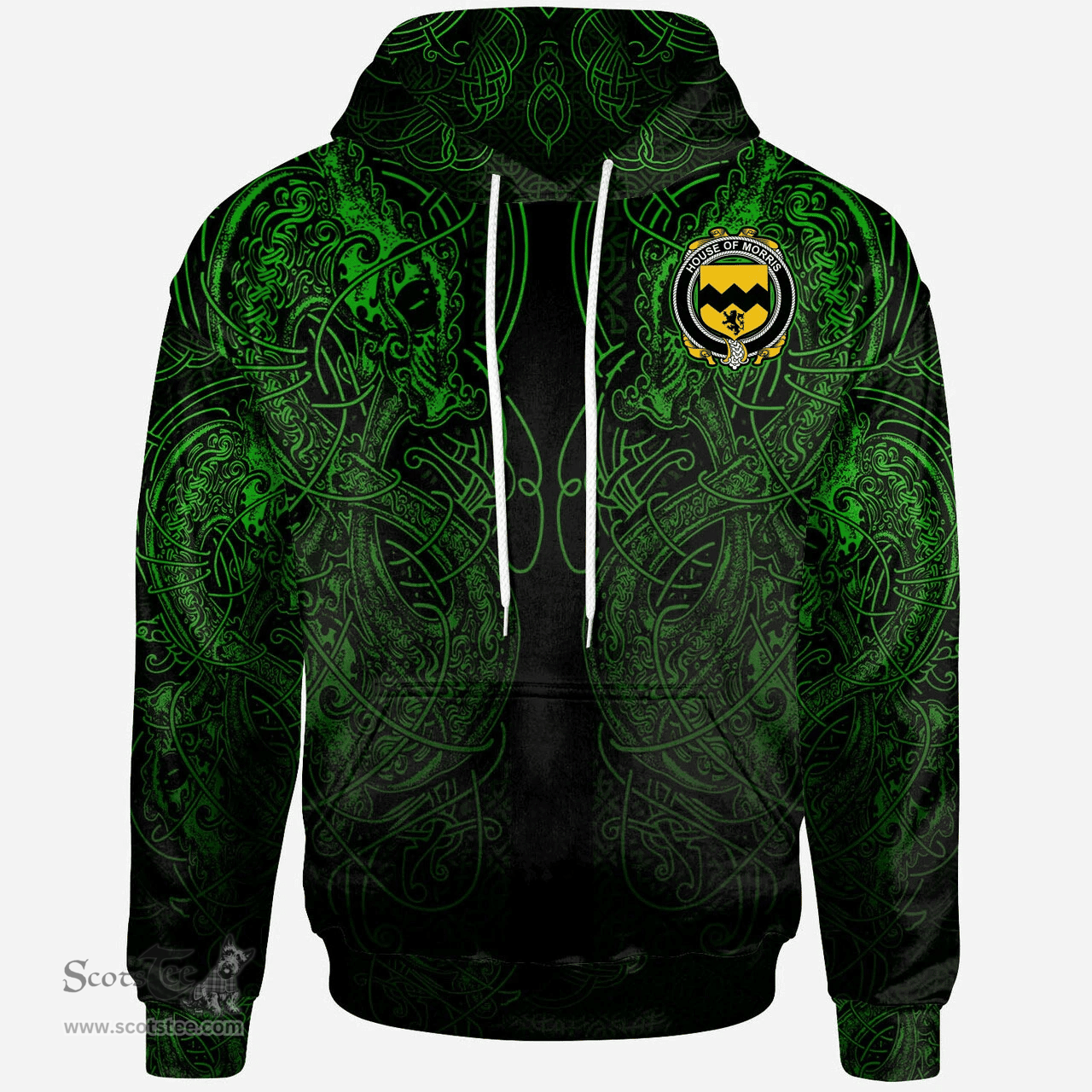 ScotsTee Shop Irish House of MORRIS Coat of Arms Family Crest Ireland Hoodie Green Celtic Dragon Hoodie