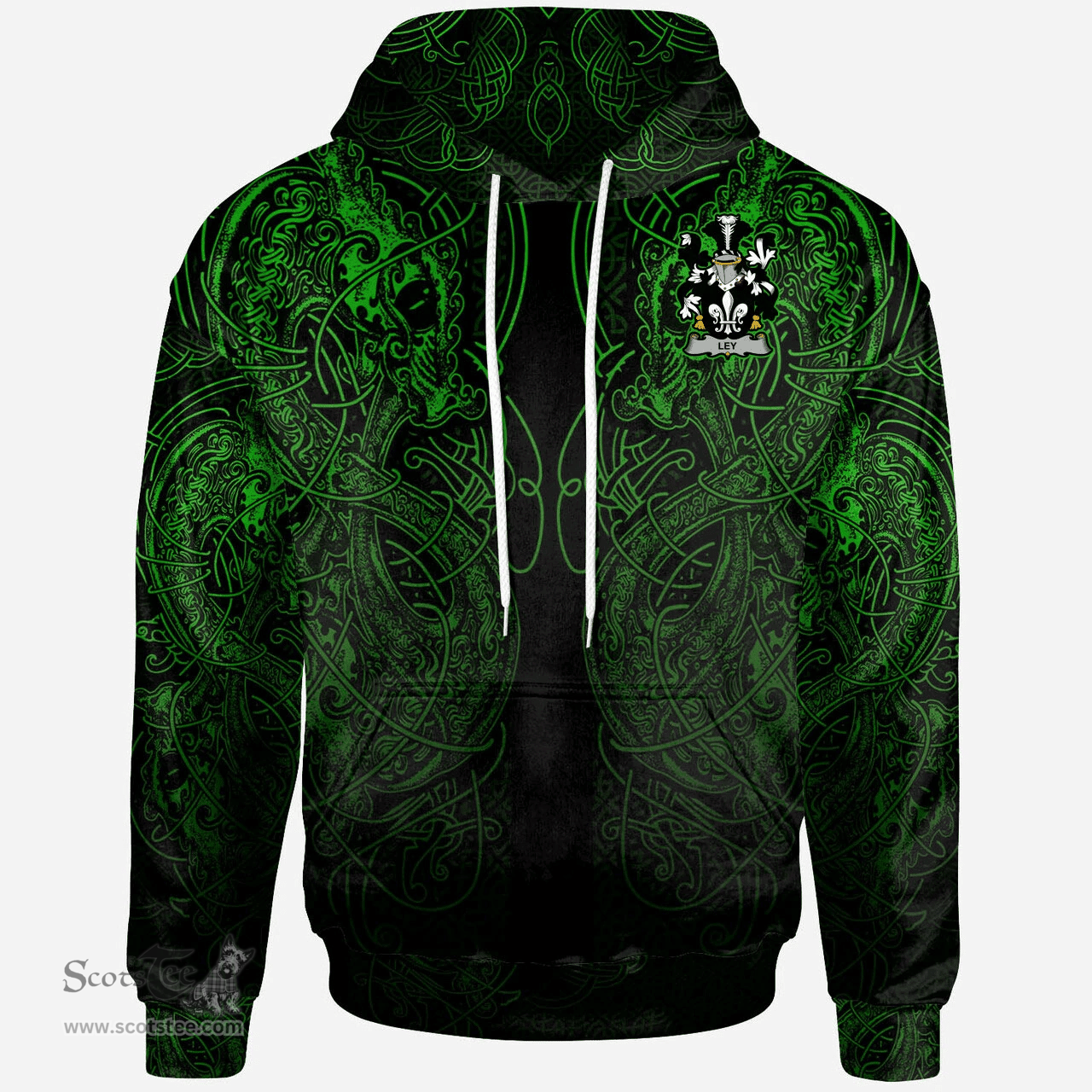 ScotsTee Shop Irish Hussey or O'Hosey Coat of Arms Family Crest Ireland Hoodie Green Celtic Dragon Hoodie