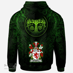 ScotsTee Shop Irish Russell Coat of Arms Family Crest Ireland Hoodie Green Celtic Dragon Hoodie