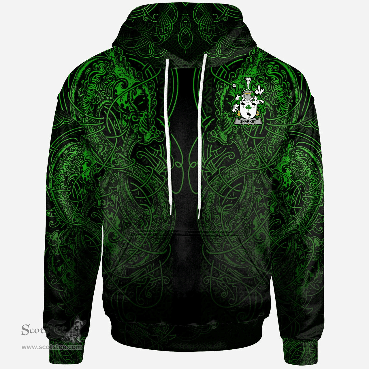 ScotsTee Shop Irish Sharkey or O'Sharkey Coat of Arms Family Crest Ireland Hoodie Green Celtic Dragon Hoodie