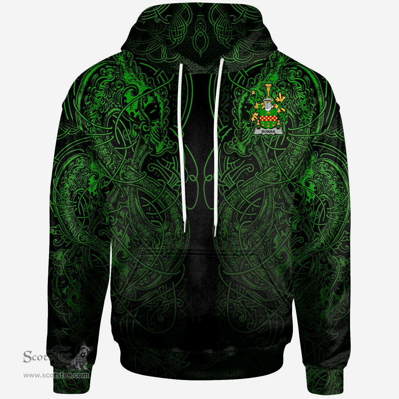 ScotsTee Shop Irish Rowan Coat of Arms Family Crest Ireland Hoodie Green Celtic Dragon Hoodie