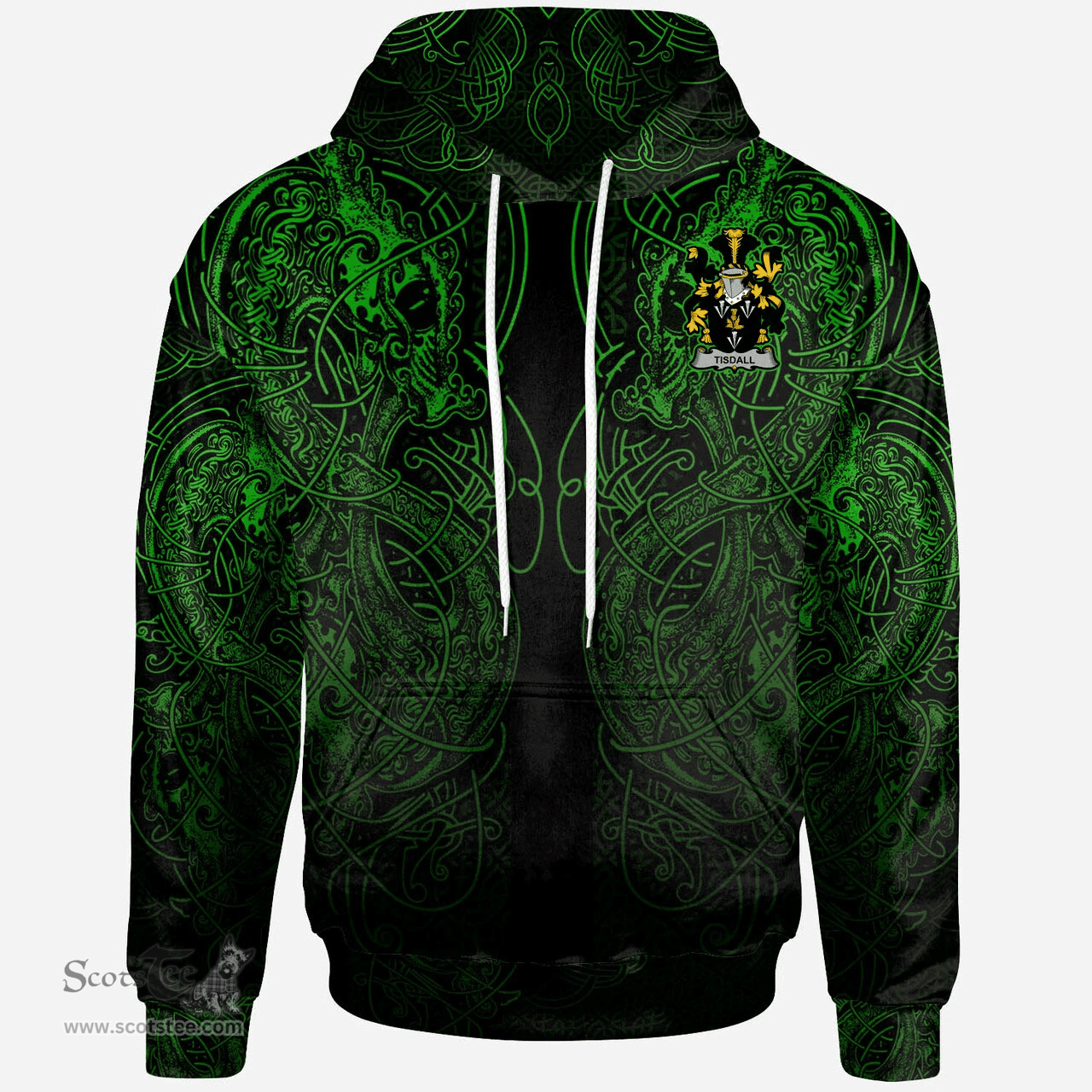 ScotsTee Shop Irish Tisdall or Tisdale Coat of Arms Family Crest Ireland Hoodie Green Celtic Dragon Hoodie