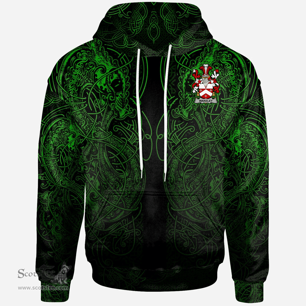 ScotsTee Shop Irish Wakeley Coat of Arms Family Crest Ireland Hoodie Green Celtic Dragon Hoodie