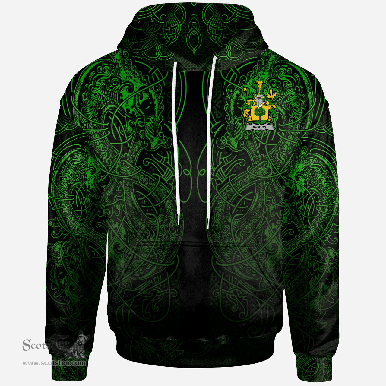 ScotsTee Shop Irish Woods Coat of Arms Family Crest Ireland Hoodie Green Celtic Dragon Hoodie