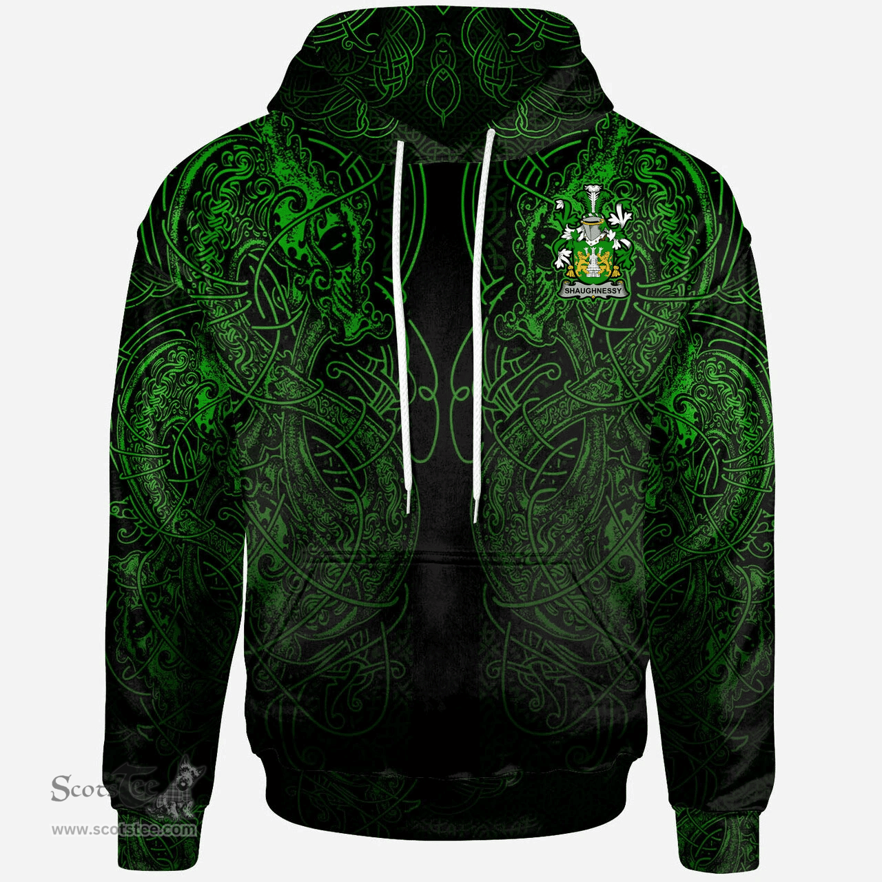 ScotsTee Shop Irish Shaughnessy or O'Shaughnessy Coat of Arms Family Crest Ireland Hoodie Green Celtic Dragon Hoodie