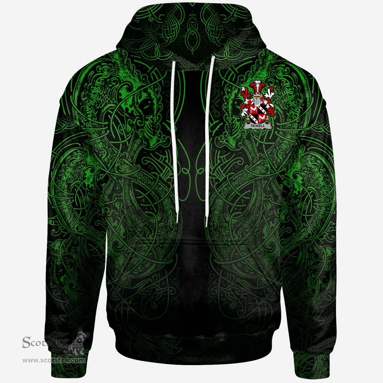 ScotsTee Shop Irish Tickell Coat of Arms Family Crest Ireland Hoodie Green Celtic Dragon Hoodie