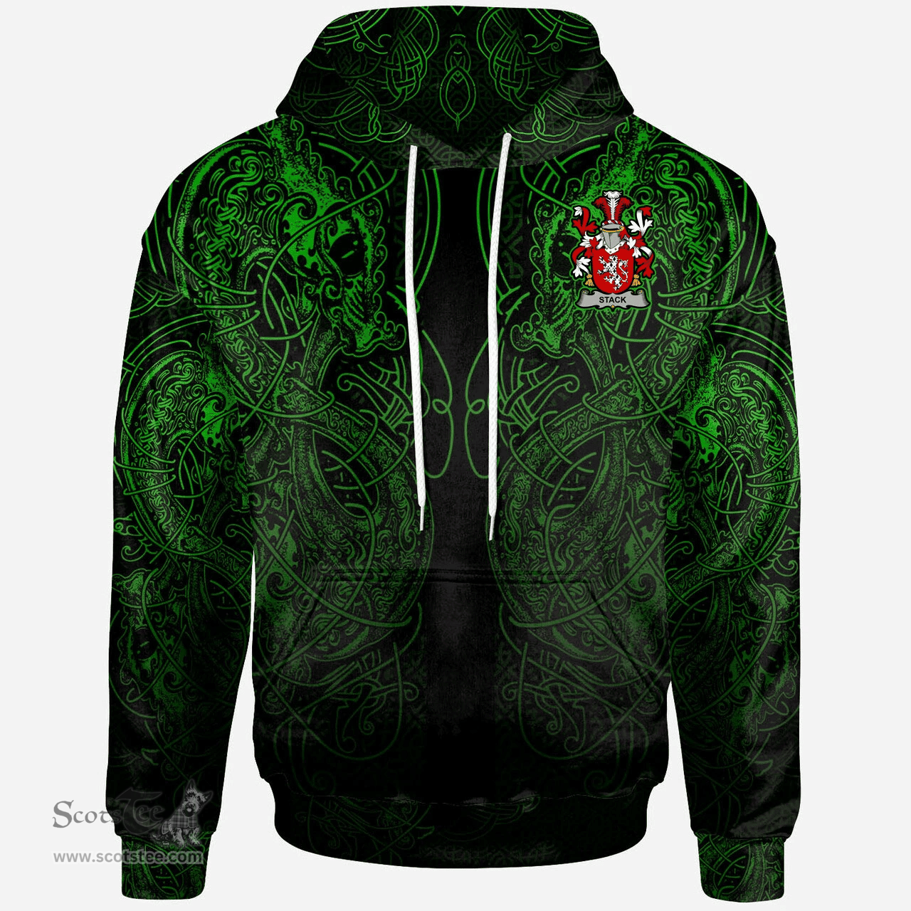 ScotsTee Shop Irish Stack Coat of Arms Family Crest Ireland Hoodie Green Celtic Dragon Hoodie