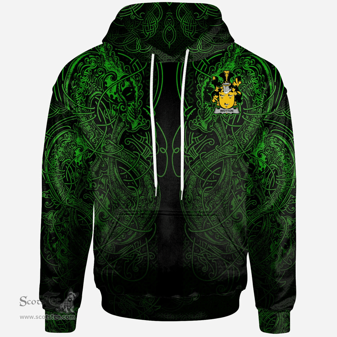 ScotsTee Shop Irish Wotton Coat of Arms Family Crest Ireland Hoodie Green Celtic Dragon Hoodie