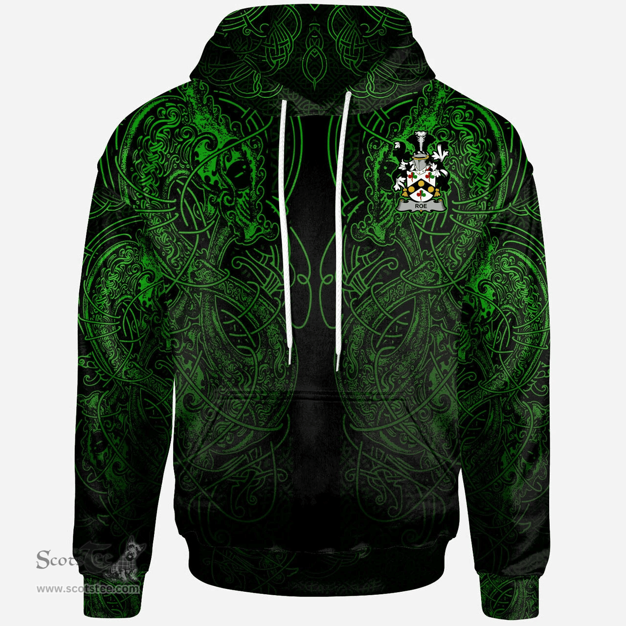 ScotsTee Shop Irish Roe Coat of Arms Family Crest Ireland Hoodie Green Celtic Dragon Hoodie