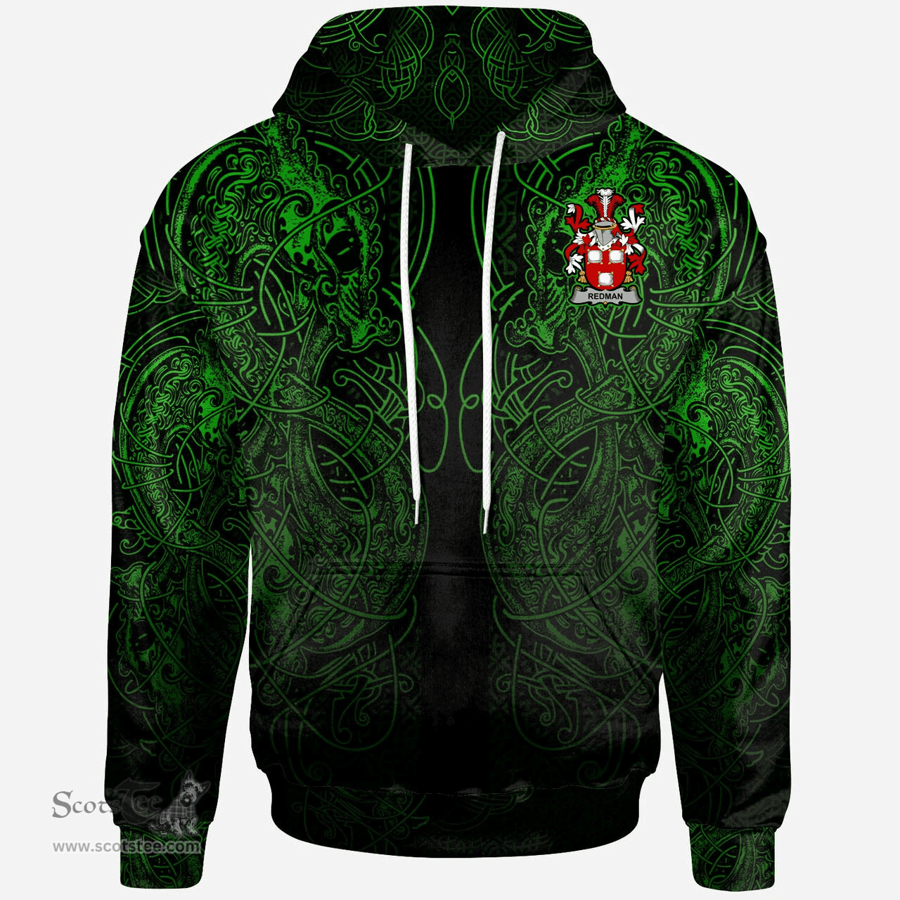 ScotsTee Shop Irish Redman Coat of Arms Family Crest Ireland Hoodie Green Celtic Dragon Hoodie