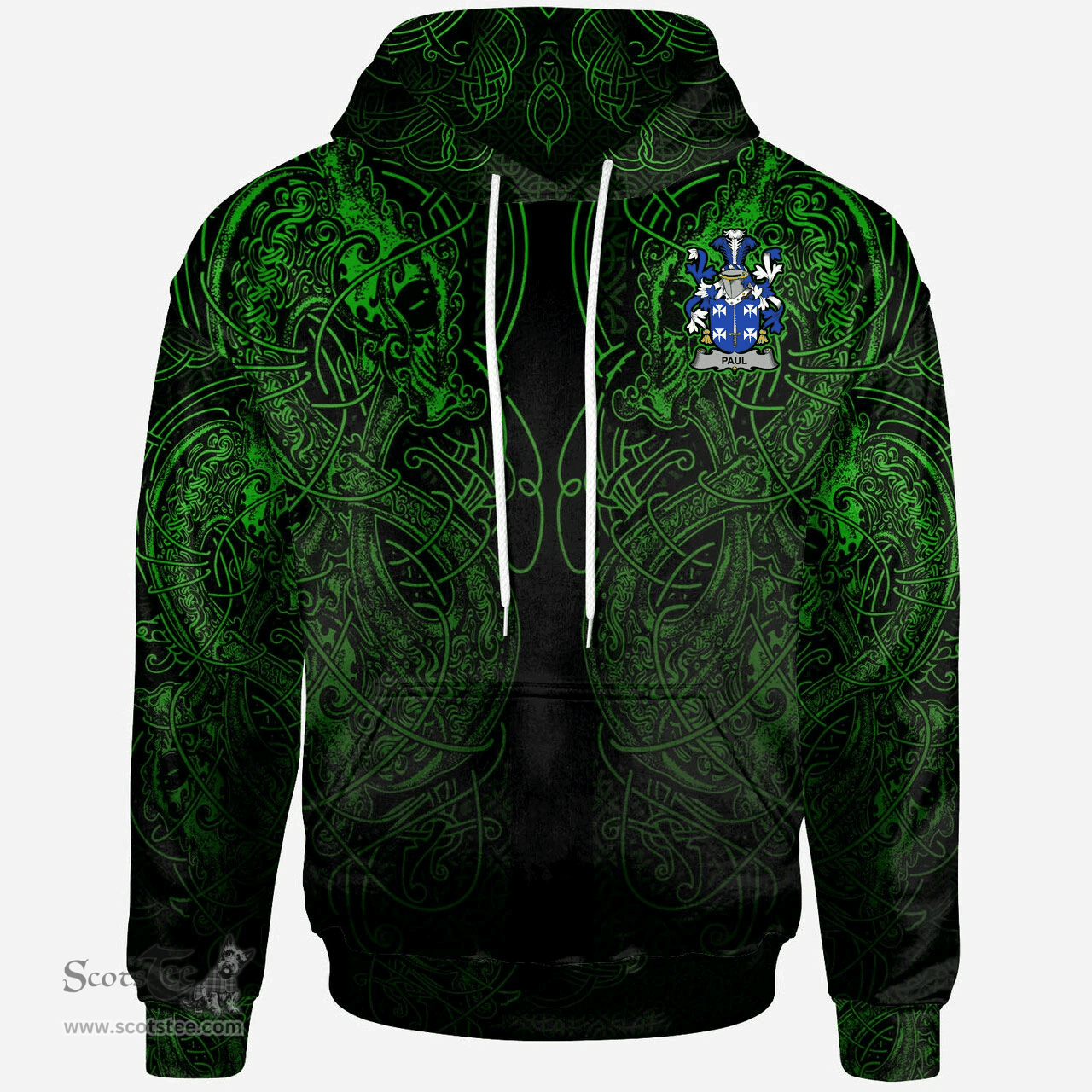 ScotsTee Shop Irish Paul Coat of Arms Family Crest Ireland Hoodie Green Celtic Dragon Hoodie