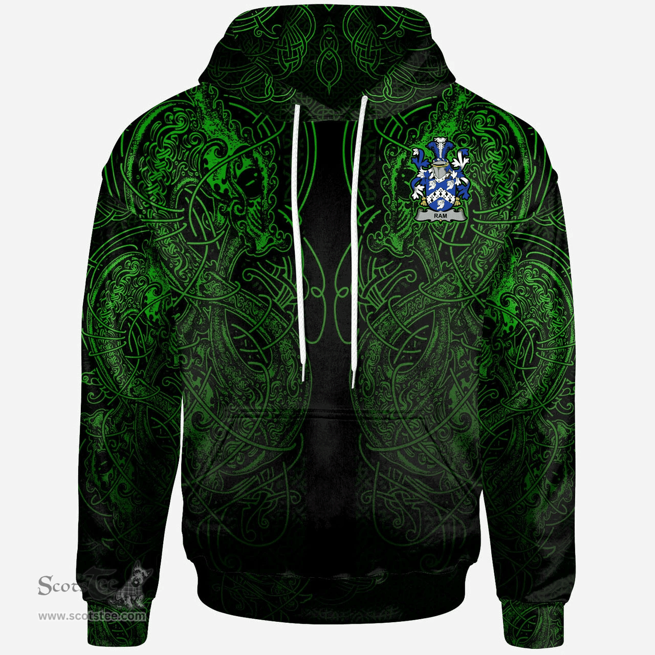 ScotsTee Shop Irish Ram Coat of Arms Family Crest Ireland Hoodie Green Celtic Dragon Hoodie