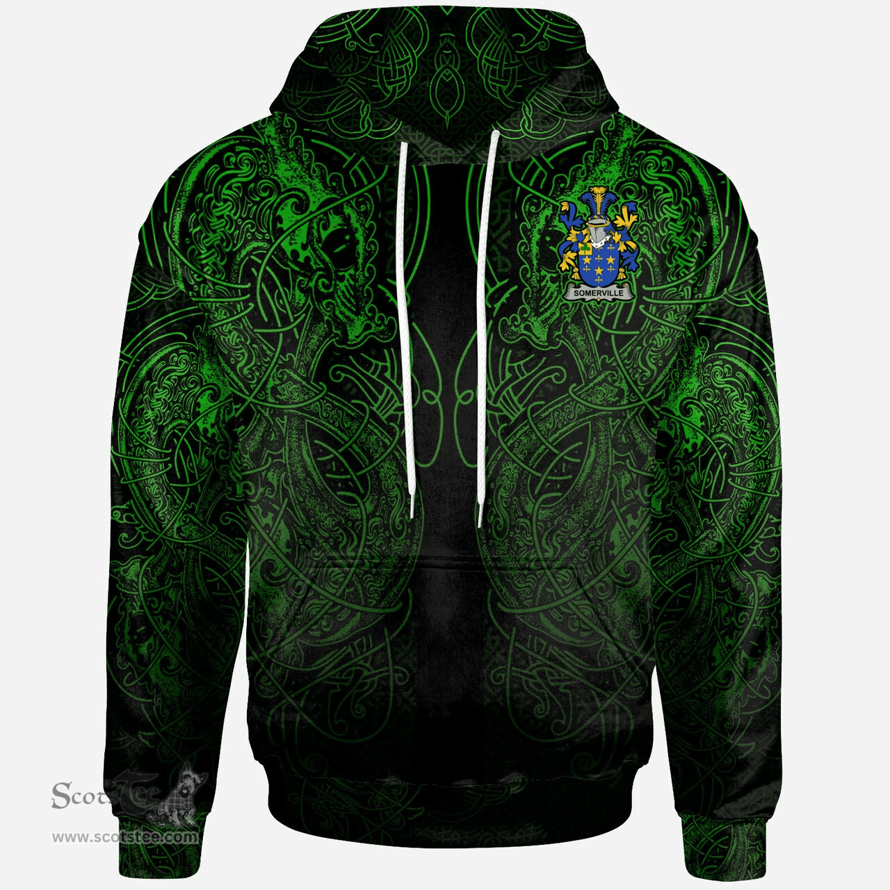 ScotsTee Shop Irish Somerville Coat of Arms Family Crest Ireland Hoodie Green Celtic Dragon Hoodie
