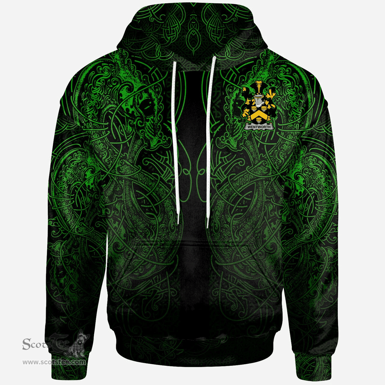 ScotsTee Shop Irish Wentworth Coat of Arms Family Crest Ireland Hoodie Green Celtic Dragon Hoodie