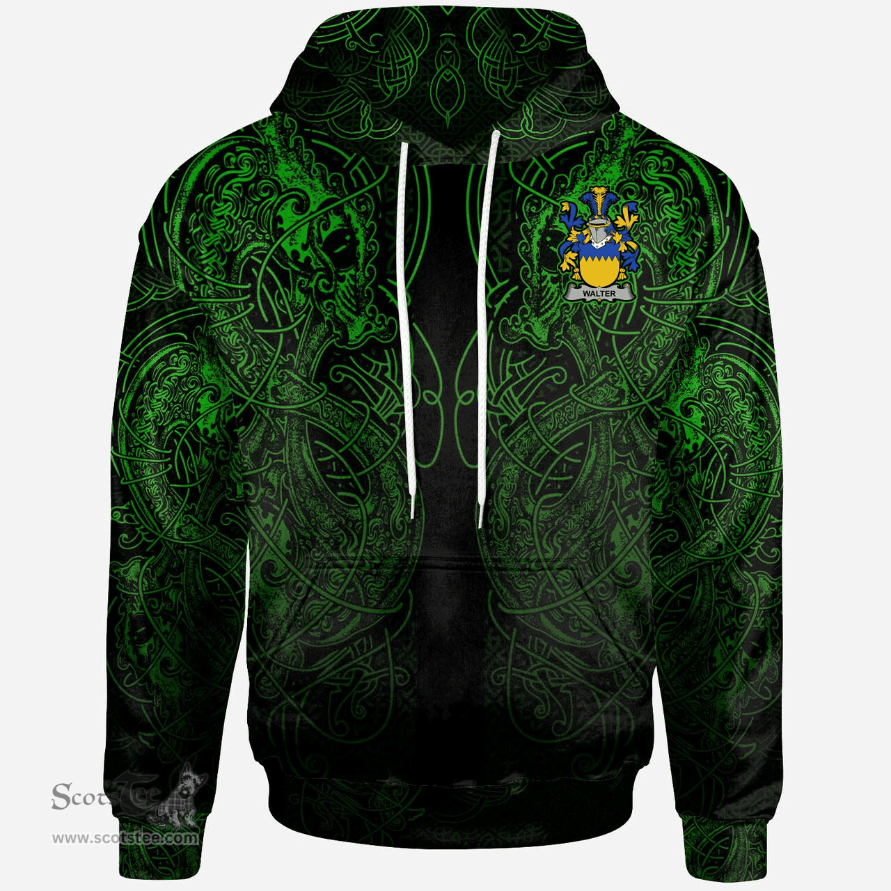 ScotsTee Shop Irish Walter Coat of Arms Family Crest Ireland Hoodie Green Celtic Dragon Hoodie