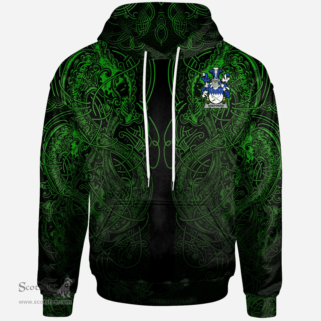 ScotsTee Shop Irish Sheppard Coat of Arms Family Crest Ireland Hoodie Green Celtic Dragon Hoodie