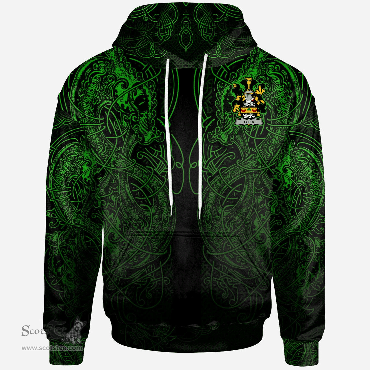 ScotsTee Shop Irish Tyler Coat of Arms Family Crest Ireland Hoodie Green Celtic Dragon Hoodie